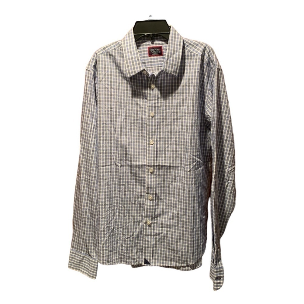 Untuckit Durif WF Button Front Shirt in Blue/White Plaid Medium